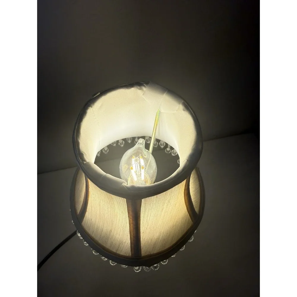 Vintage Accent Table Lamp With Beaded Fringe Bell Shade Resin Base Ornate